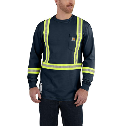 Carhartt Flame-Resistant Striped Force Cotton Long Sleeve T-Shirt, Dark Navy, 2XL/Regular 101699-410-REG-2XL