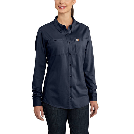 Carhartt Flame-Resistant Womens Force Cotton Hybrid Shirt, Dark Navy, Large/Regular 102687-410-REG-L