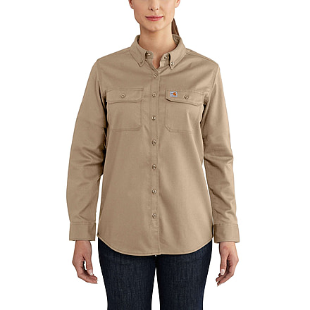Carhartt Flame-Resistant Womens Rugged Flex Twill Shirt, Khaki, Extra Small/Regular 102459-250-REG-XS