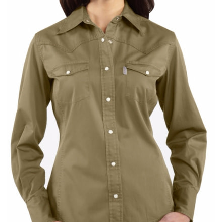 Work Wash Twill Snap Front Shirt - Womens-Dark Khaki-Small