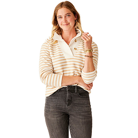 Carve Designs Clara Fleece Pullover - Womens, Birch Even Stripe, Medium, FLPO15-282-MD
