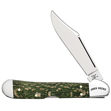 Case John Deere Gift Set Folding Knife, 2.72in, Tru-Sharp Stainless Steel, Clip Blade, Green sycamore Wood, Mini CopperLock, 15765