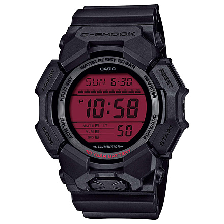 Casio G-Shock Mens Digital Movement Watch, 52 mm Case Diameter, Resin, Black w/Red Dial, Bio-based Resin, GD-010BBR-1CR