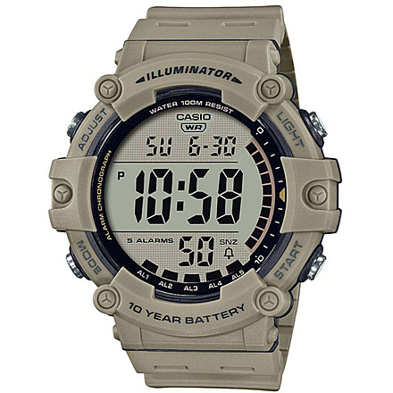 Casio Outdoor Classic 10-Year Battery Digital Watch w/Resin Strap - Mens, Tan, One Size, AE1500WH-5AV