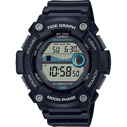 Casio Outdoor Digital Fishing Watch w/Tide and Moon Graph - 10 Year Battery Life - Mens, Black, One Size, WS1300H-1AV