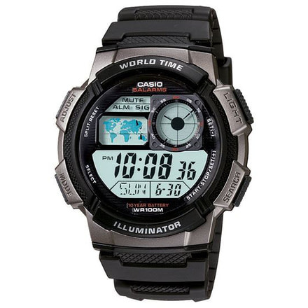 Casio Outdoor SPORT DIGITAL-10 YR BATT - WORLD TIME, Black AE1000W-1BVCF