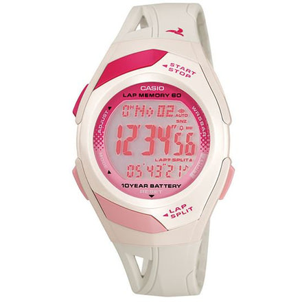 Casio Outdoor White and Pink Ladies Running Watch - 10 Year Battery, White STR300-7