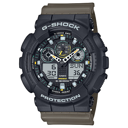 Casio Tactical G-Shock 51mm Analog-Digital Watch w/Black Case - Mens, Green, One Size, GA-100TU-1A3CR