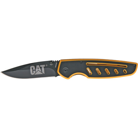 Caterpillar Linerlock Folding Knife,Black Titanium Drop Point, Yellow Composition Handle CAT99