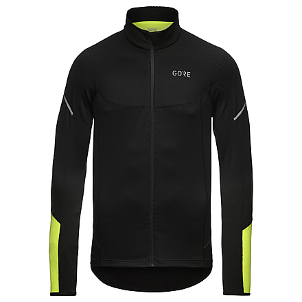 GOREWEAR Mens M Thermo Long Sleeve Zip Running Shirt in Black/Neon Yellow Medium Slim fit A65C4AB3, 100529-9908-L