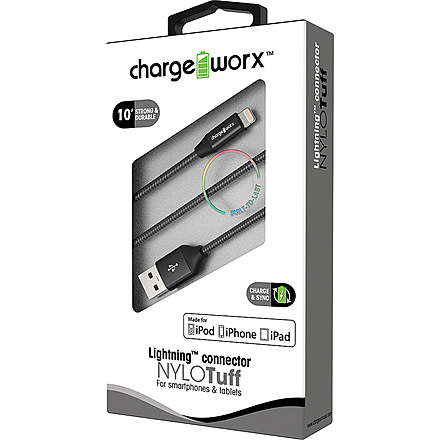 Chargeworx Cable, Lightning, 10ft, Black, CHA-CX4806BK