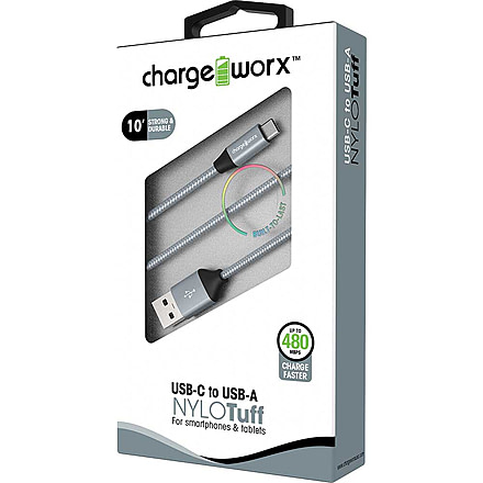 Chargeworx Cable, USB-C, 10ft, Silver, CHA-CX4766SL