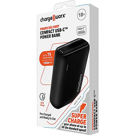 Chargeworx PD Power Bank, 10000mAh, Black, CHA-CX6849BK