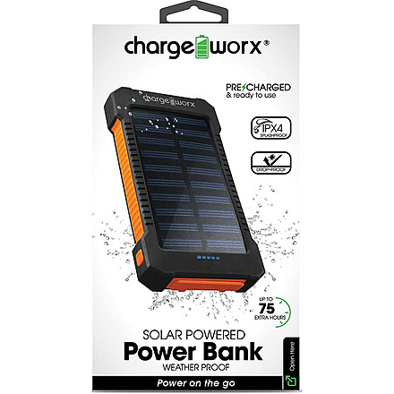 Chargeworx Solar Powered Power Bank, 10000mAh, Black, CHA-CX6560BK