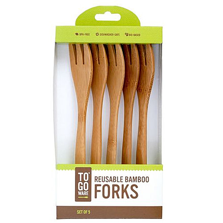 Chicobag ToGoWare Utensil Forks, 5 Pack, Brown, Bamboo And Recycled Pet, 1 Year Mfg Warranty, CHC-64912
