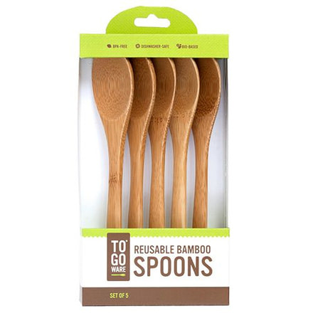 Chicobag ToGoWare Utensil Spoons, 5 Pack, Brown, Bamboo And Recycled Pet, 1 Year Mfg Warranty, CHC-65117