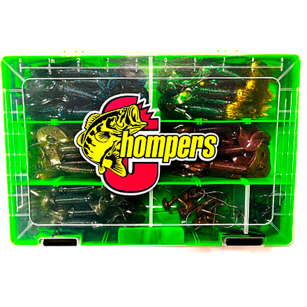 Chompers 4 Skirted Twin Tail Grub Kit - 67 Pieces, Green, HG4KIT-23
