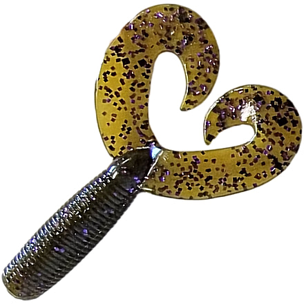 Chompers Super Jig Double Tail Grub, 1, 4in, Green Pumpkin/Purple Flake, SJT410-35