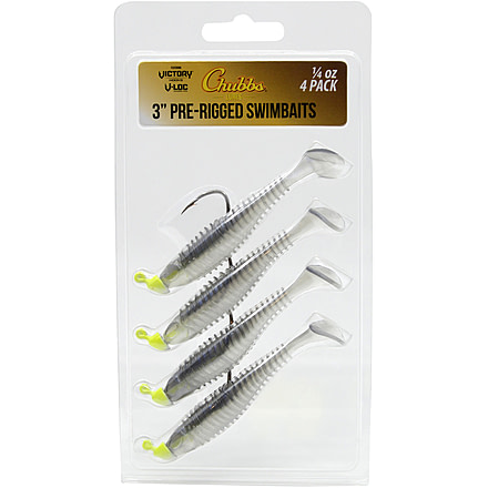 CHUBBS Rigged Swimbait, 4-Pack, 3in, 1/4 oz, 4/0 Hook Size, Smoke, YSB1430SM-4