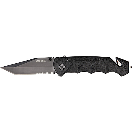 Coast Rescue Team Operator I Folding Knife, 3.375in, Serrated Tanto, Textured Black Aluminum Fingergrooved Handle CTT19307