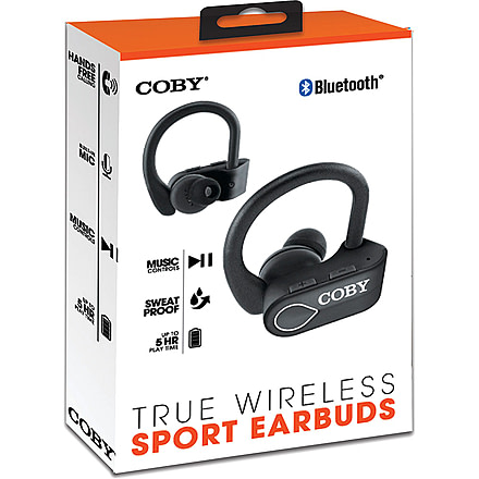 Coby 560 True Wireless Sport Earbuds, Black, COBY-CETW560BLK