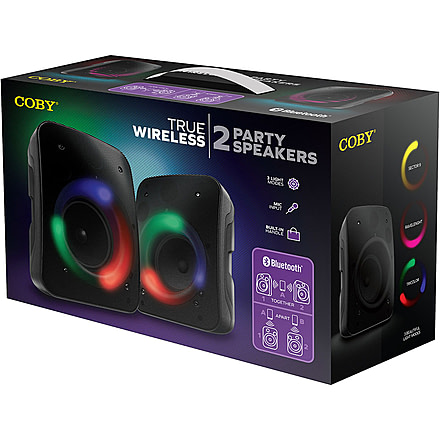 Coby True Wireless Bluetooth Party Speaker, 2 Pack, Black, COBY-CPA640BK