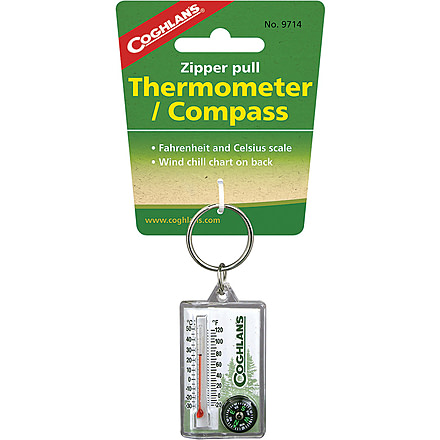 Coghlans Zipper Pull Thermomter/Compass, with Fahrenheit and Celsius scales, 9714