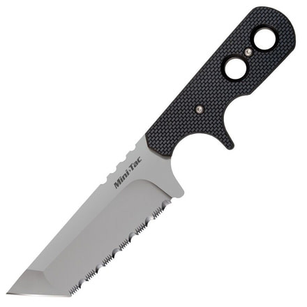 Cold Steel Mini Tac Tanto 6.75in Serrated Fixed Blade Knife, Black/Silver, 6.75in, CS-49HTFSZ