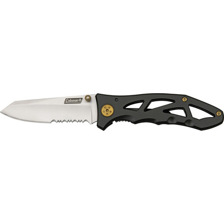 Coleman Buttress Folding Knife, 3in, Serrated Tanto, Skeletonized Black Aluminum Handle CMN1061