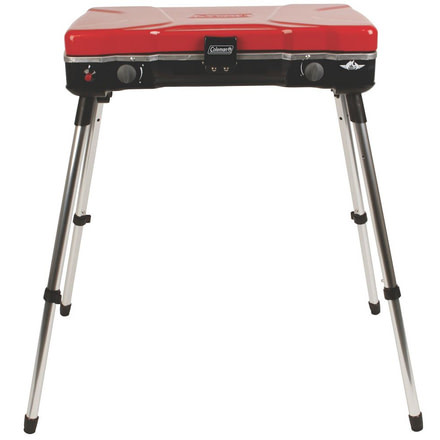 Coleman Fyre Major Hyperflame 2 Burner Propane Camping Stove, Telescoping Legs, Red / Black 2000020104
