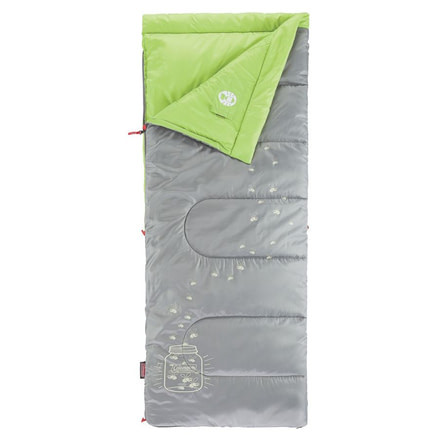 Coleman Kid's Glow  Sleeping Bag, Machine Washable, Recommended for ages 6, Up, Gray / Green, 66 x 26 in 2000018177