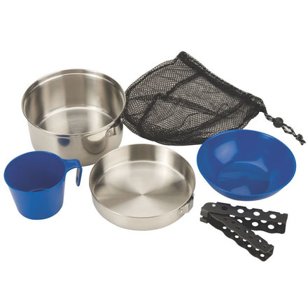 Coleman One Person Stainless Steel Mess Kit,  6 Piece Set, Stainless Steel / Blue 2000015180