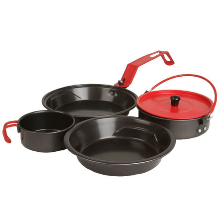 Coleman Rugged One Person Mess Kit, Weighs 9 oz, Nesting Design, Aluminum, Black / Red 2000025205