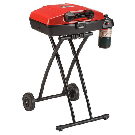 Coleman Sportster Propane Grill, Collapsible Stand W/ Wheels, 11,000 BTU, Red, 225 Sq In Cooking Area, 2000038233