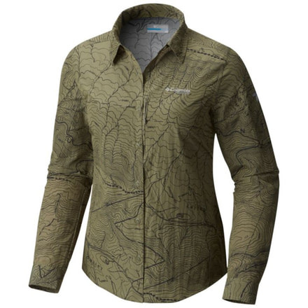Columbia Featherweight Hike W Long Sleeve Shirt - Womens, Cypress Topo Print, Gravel, L 1773431316L