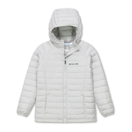 Columbia Powder Lite Girls Hooded Jacket - Girls, Silver Grey, Small, 1802933082-S