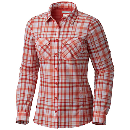 Columbia Saturday Trail Plaid Long Sleeve Shirt - Women's-Coral Plaid-Medium