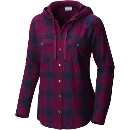 Columbia Times Two Hooded Long Sleeve Shirt - Women's-Dark Raspberry Boyfriend Plaid-X-Small