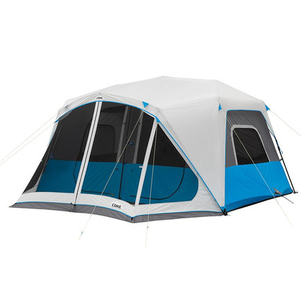 Core Equipment Lighted 10 Person Instant Cabin Tent w/Screen Room, Green/Gray, 14 x 14.5 ft, 40063