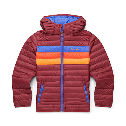 Cotopaxi Fuego Down Hooded Jacket - Kids, Burgundy Stripes, Small, KFDJ-F23-BURGS-Kids-S