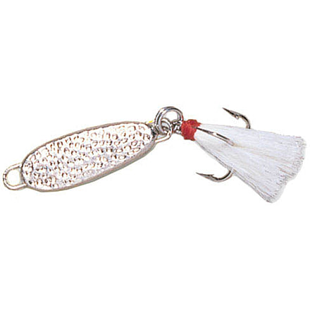 Cotton Cordell Little Mickey Jigging Spoon, 1 1/2in Dressed Treble, 1/4oz, 2/Pack, Silver Feathered, K7114