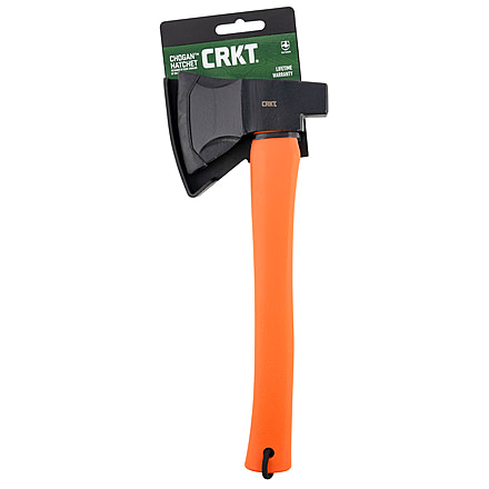 CRKT Chogan Hatchet w/Lanyard Hole by Ryan Johnson, 3.16in, Black Carbon Blade Steel Manganese Phosphate Coating, Plain Edge, Corrosion Resistance, Orange Glass Reinforced Nylon Handle, 2727