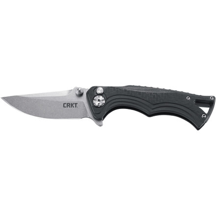 CRKT Bt Fighter - Compact, Designed By Brian Tighe in Ridgefield, Folding Knife W/Button Lock, 2.85in, Plain Edge, Stonewash Finish, Glass Reinforced Nylon Handle, 5220