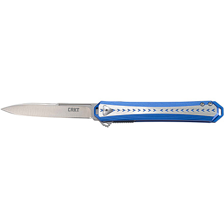 CRKT Stickler Linerlock Assisted Opening Folding Knife, 3.38in, 12C27, Spear Point, Blue/Silver Aluminum, 6710