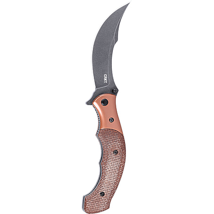 CRKT Ritual Compact, Folding Knife, Plain Edge, Stonewash Black, 3.33 Blade, 12C27 Steel, Assisted Opening with IKBS Bearings, Stainless Steel Bolster, Micarta Handle, Brown