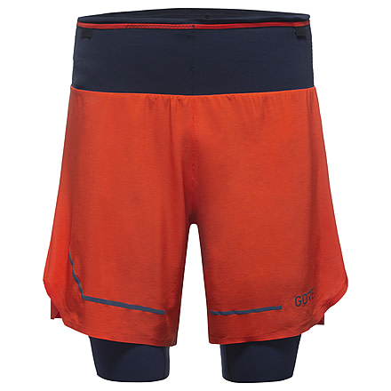 GOREWEAR Ultimate 2in1 Running Shorts Mens in Fireball/Orbit Blue Medium Slim fit DDFE80E6, 100759-AYAU-L