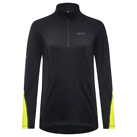GOREWEAR Womens M Mid Long Sleeve Zip Running Shirt in Black/Neon Yellow XS 0-2 Slim fit EA17C270, 100534-9908-36
