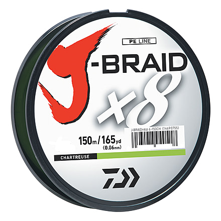 Daiwa J-Braid 8X Braided Line w/Filler Spool, 150yds, 10lb, Chartreuse, JB8U10-150CH