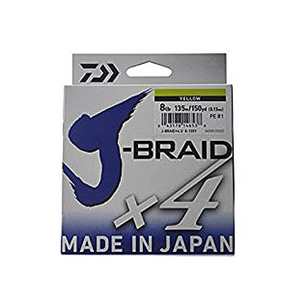 Daiwa J-Braid X4 Braided Line w/ Filler Spool, 150yd, 8lb, Fluorescent Yellow, JB4U8-150FY