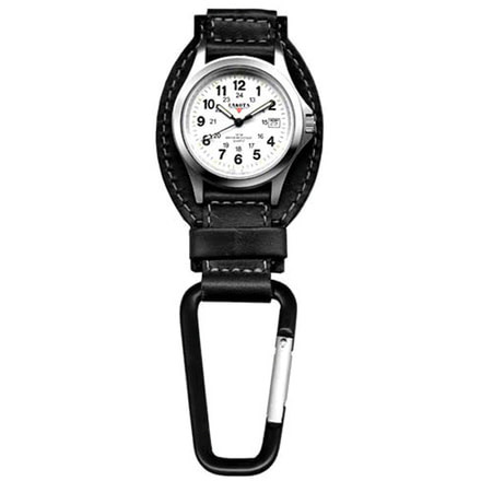 Dakota Watches Leather Hanger, White Dial, Black Leather, Black Carabineer 3552-6